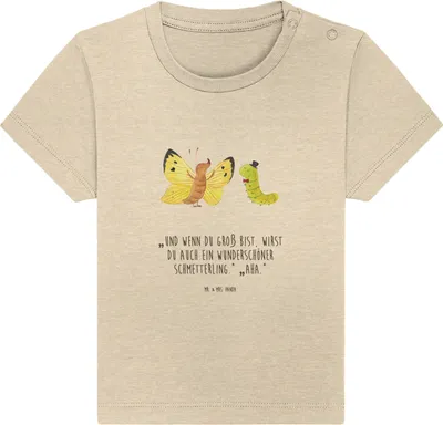 Produktbild von Mr. & Mrs. Panda Babyshirt Raupe Schmetterling 0. - 6. Monat - Natural Raw - Geschenk, Kinder Shirt, Hut, Organic Baby,  T-Shirt, Zitronenfalter, Lustige Sprüche