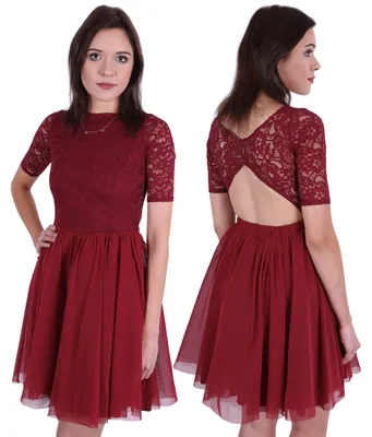 Produktbild von Dunkelrotes Tüllkleid mit Oberteil aus Spitze John Zack L