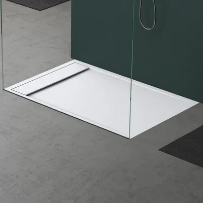 Produktbild von Mai & Mai Duschwanne 80x120x3cm Duschtasse aus Mineralguss Mineralgusswann inkl. Ablaufgarnitur06 Weiß Matt Rechteckig DIN-Anschlüsse Geoma10