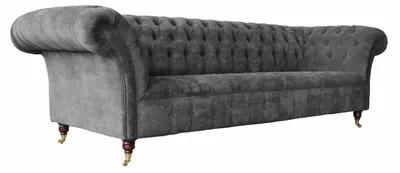 Produktbild von Chesterfield 3 Sitzer Couch Polster Sitz Textil Stoff Grau Couchen Sofa
