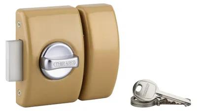 Image de Verrou à bouton Design 5 pour porte d'entrée, cylindre 40mm, acier, 3 clés, bronze - THIRARD
