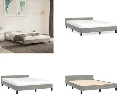 Produktbild von vidaXL Bettgestell mit Kopfteil Hellgrau 140x200 cm Samt - Bettgestell Mit Kopfteil - Bettgestelle Mit Kopfteil - Bettgestell - Bett Mit Kopfteil