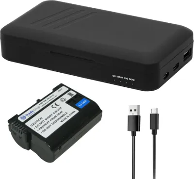 Produktbild von Trade-Shop 2in1 Set: Akku 1900mAh + Dual-Ladegerät USB-C USB-A mit Powerbank-Funktion kompatibel mit Nikon EN-EL15, EN-EL15a, EN-EL15b, EN-EL15c