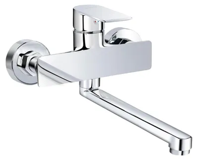 Image de Robinet de cuisine à montage mural, pivotant à 360°, mitigeur à un levier, robinet pivotant, 25 cm, en laiton, avec cartouche en céramique, finition chrome