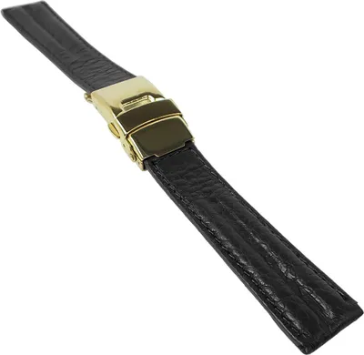 Produktbild von Minott Uhrenarmband | Leder schwarz | Klemmfaltschließe | Doppelwulst, Stegbreite:22mm, Schließe:Gelbgolden