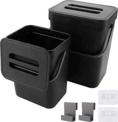 Produktbild von Küchenabfalleimer, Set von 2 (3L + 5L), Kunststoff Küchenkompostbehälter mit hängendem Deckel, geeignet für Küche, Badezimmer, Büro, Schlafzimmer (schwarz)