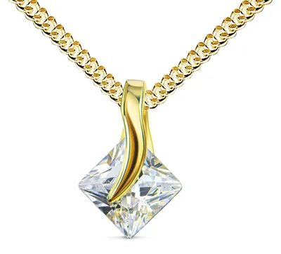 Productafbeelding van Gouden hanger, 585 goud, 14 karaat, met een zirkonia steen in een elegant design, voor dames. Inclusief ketting, kettinglengte 45 cm.