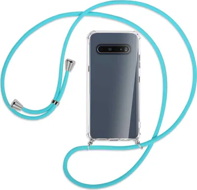 Produktbild von Handykette Backcover-Schutzhülle mit Band (Metall silberfarben) für LG V60 ThinQ - türkis