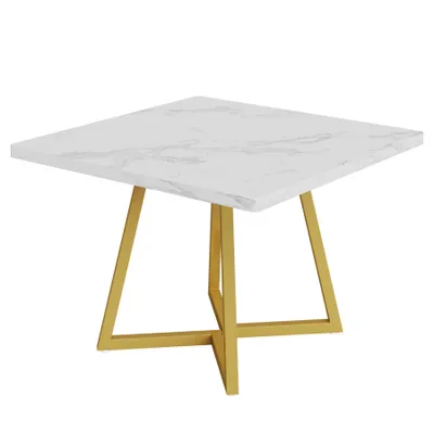 Produktbild von Tribesigns Esstisch, Esstisch klein, Küchentisch, Esszimmertisch, 80 x 80 cm, für 4 Personen, Metallfuß im Industriestil, in Gold und Weiß