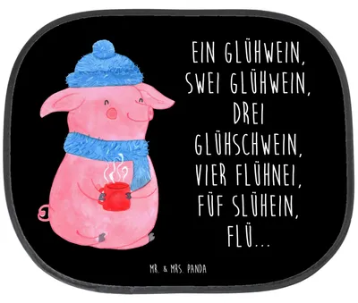 Produktbild von Mr. & Mrs. Panda Auto Sonnenschutz Schweinchen Glühwein - Schwarz - Geschenk, Weihnachtsmarkt, saugnapf, Spruch, Seitlicher, Autoscheibe, Betrunken, Weihnachten, für