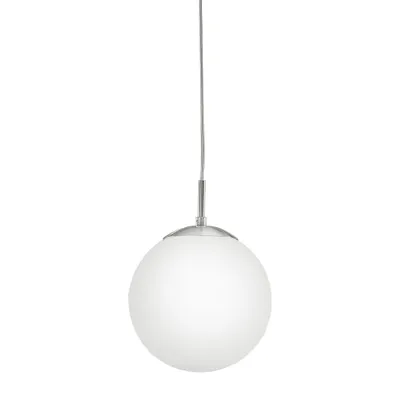 Image de Suspension EGLO Rondo en métal argenté et verre opale blanc mat, douille E27, ø 20 cm