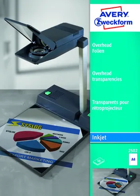 Produktbild von Avery Zweckform 2502 Overhead-Folien, DIN A4, spezialbeschichtet, stapelverarbeitbar, Stärke: 0,11 mm, 50 Blatt