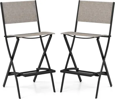 Produktbild von 2er Set Outdoor Barhocker/Tresenhocker - Klappbare Barstühle - Mit Rückenlehne & Fußstütze - Ohne Armlehnen - Belastbar bis 150 kg - Für Balkon & Garten
