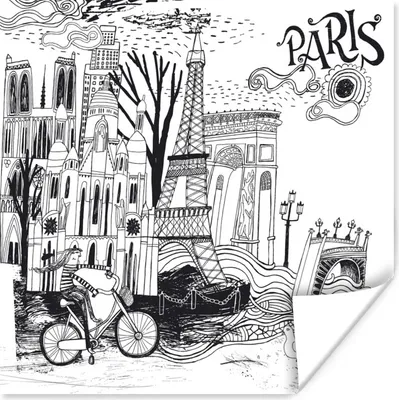 Produktbild von MuchoWow® Poster Paris - Zeichnung - Schwarz 50x50 cm - Wohnzimmerdekoration