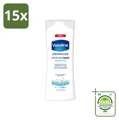 Imagen del producto de 15 unidades de loción corporal Vaseline Advanced Repair para piel muy seca, 400 ml - Paquete grande
