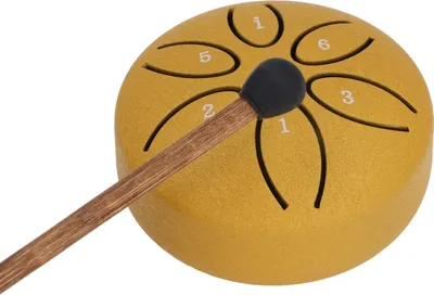 Obrázek produktu pro Jazykový buben 3 palce 6 tónů oceli s 1 ks paličky Mini Handpan Drum pro hudební nástroj Gold