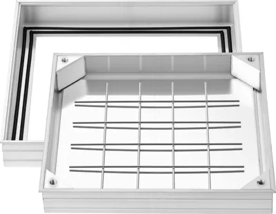 Obrázek produktu pro Kryt šachty – poklop pro revizi, který lze dláždit, 40 x 40 cm – s rámem – neviditelný – hliníková slitina – pro septik a odtokový kanál – pro terasu, zahradu a chodníky