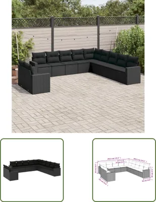 Produktbild von The Living Store 11-tlg. Garten-Sofagarnitur mit Kissen Schwarz Poly Rattan