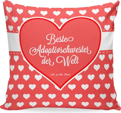 Produktbild von Mr. & Mrs. Panda Kissen 40x40 Adoptivschwester - Geschenk, bedruckt, Kuschel, Tochter, Beste, für sofa, Schwesterherz, Dekokissen, Sofakissen, Polster, Sister