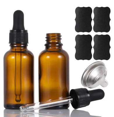2er-Set Amber-Glasflaschen 30 ml mit Pipette & Trichter