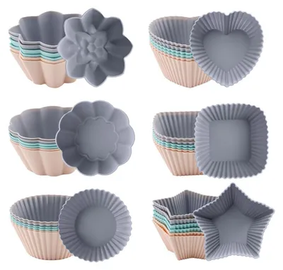 Productafbeelding van Siliconen muffinvormpjes, 36 stuks, 6 vormen, antiaanbaklaag, herbruikbaar, hittebestendig, vaatwasmachinebestendig