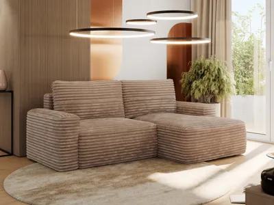 Produktbild von MKS MEBLE Sofa mit Schlaffunktion - Ecksofa mit Schlaffunktion und Bettkasten - Sofa 3 Sitzer - Schlafsofa - Couch - Schlafsofa mit Bettkasten - Belluno - Braun Cord - Rechts