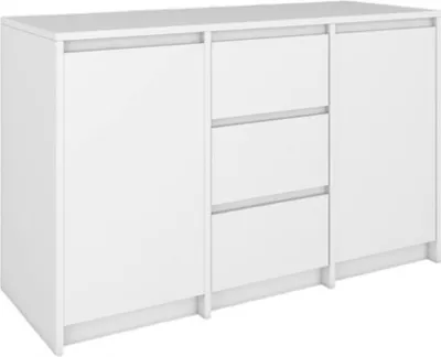 Produktbild von Kommode mit 3 Schubladen und 2 Türen, modern, geräumig, grifflos, weiß.