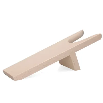 A wooden boot jack is shown against a white background.