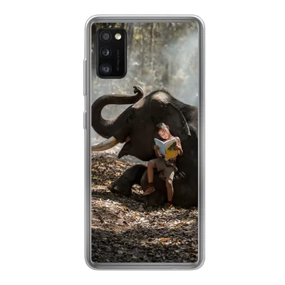 Produktbild von MuchoWow® Handyhülle Schutzhülle Hülle für Samsung Galaxy A41 Elefant - Junge - Buch - Wald - Tiere - Natur Silikon Softcase Handy Hülle - Mobiltelefon