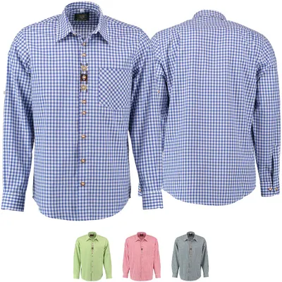Produktbild von Trachtenhemd für Lederhosen Langarm Trachtenmode mit Blumen Stickerei, Farbe:Dunkelblau, Größe:L