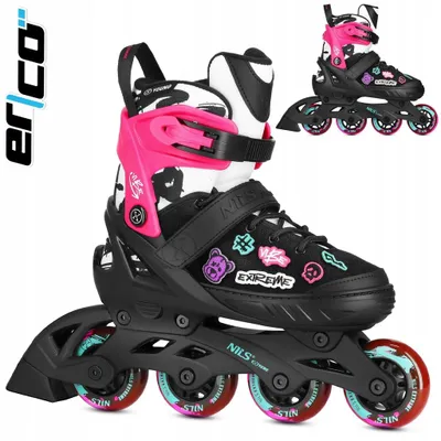 Produktbild von Nils Extreme NA2053A Vibe Kinder-Inlineskates mit verstellbarer Größe und Klett-Wechselpatches | Rollschuhe Skates Kinderinlineskates | Pink | L