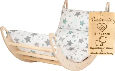 Produktbild von WoodsCraft - Kletterbogen mit Hypoallergen Kissen - Holz Klettergerüst Indoor - Holzwippe, Bogenwippe, Wippe - Montessori Kletterspielzeug