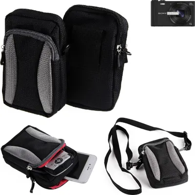 Produktbild von K-S-Trade Fototasche kompatibel mit Sony Cyber-shot DSC-WX350 Gürtel-Tasche Holster Umhänge Tasche Kameratasche, schwarz-grau Brust-Beutel