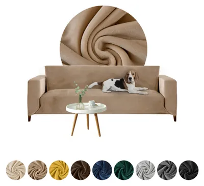 Produktbild von Elastischer Velours-Bezug für 2-Sitzer Sofa, Couch oder Schlafsofa in Kamel – Schonbezug