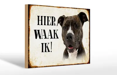 Produktbild von Holzschild Spruch 30x20cm holländisch Hier Waak ik Pitbull Terrier