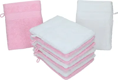 Produktbild von Betz 10 Stück Waschhandschuhe 16x21 cm PALERMO 100% Baumwolle  Farbe: weiss / rosé
