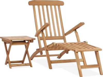 Image de Chaise longue de jardin avec repose-pied et table Bois de teck