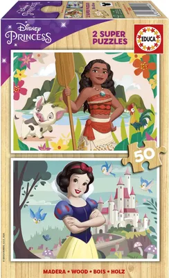 Image de EDUCA Puzzle en bois Princesses Disney : Vaiana et Blanche-Neige 2x50 pièces