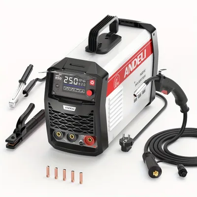 Imagen del producto de Máquina de soldar – Soldadora MIG, soldadora TIG, electrodo, inversor, sin gas, pantalla LED, compacta