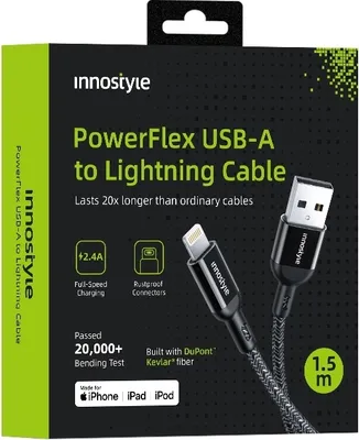 Obrázok produktu pre Innostyle Powerflex Usb Lightning Mfi Rýchlonabíjací Kábel Pre Iphone Polyamid 2M Čierny