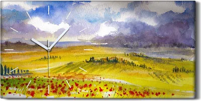 Produktbild von Dekor Leinwand Uhr Wandbilder 60x30 Toskanische Landschaft AquarellMalerei - weiße Hände