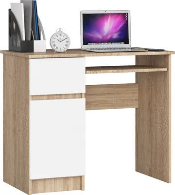 Produktbild von PC-Schreibtisch AKORD PIKSEL links Sonoma-Eiche Front Weiß B90 x H77 x T50 cm