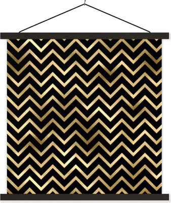 Produktbild von MuchoWow® Textilposter Muster - Linie - Gold 120x120 cm mit schwarzem Rahmen - Aufhängungsset