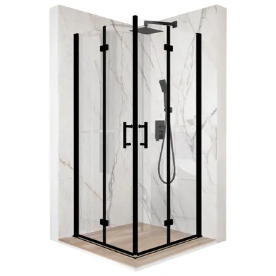 Produktbild von Duschkabine 70 x 70 cm, Schwingtür, schwarzes ESG-Glas 6 mm + Beschichtung