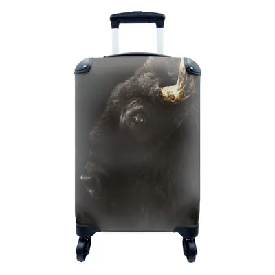 Produktbild von MuchoWow® Koffer Handgepäck Trolley Rollkoffer Kleine Reisekoffer mit 4 Rollen - Bison - Schwarz - Gold - Cabin Size < 55x40x23 cm & 55x40x20 cm - Fotokoffer - Kabinenkoffer - Boardgepäck - Reise-Box - Reisekoffer - Reisegepäck - Koffer mit Bild - Trolley für Kinder