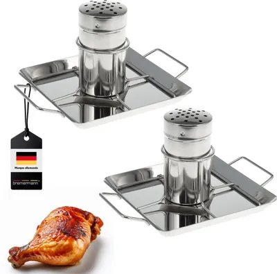 Image de bremermann Set de 2 rôtissoires à poulet / avec réservoir d'arômes, en acier inoxydable env. 24,5 x 18,5 cm / BBQ-Poulet Porte-poulet Rôtissoire à volaille
