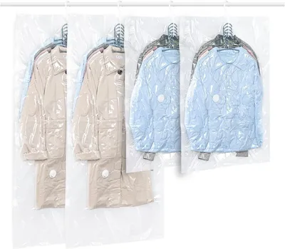 Produktbild von Hängende Vakuumbeutel zur Aufbewahrung – Set mit 4 Stück – QH7 platzsparende Vakuumbeutel für Kleidung – Anzüge – Kleider