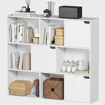 Produktbild von 9-teiliges Bš¹cherregal mit 3 Tš¹ren und 6 offenen F?chern, 106 x 24 x 95 cm, wei?