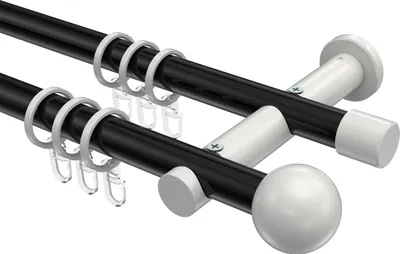 Produktbild von Interdeco Gardinenstange / Vorhangstange Schwarz / Weiß, Typ Platon Luino (Kugel), 20 mm Ø 2-läufig, 360 cm