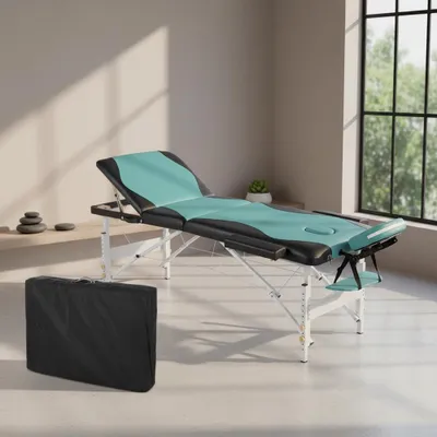 Immagine prodotto di Lettino da massaggio a 3 zone in alluminio turchese/nero Lettino terapeutico Tavolo da toeletta Mobile